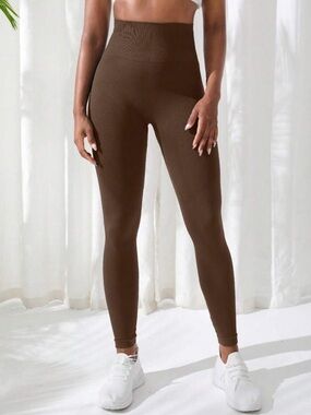 Seamless Wide Waistband Sport Brown Leggings